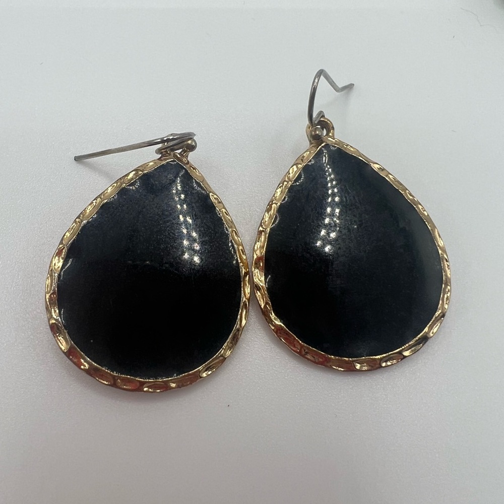 Black Teardrop Dangle Earrings with Gold Accent